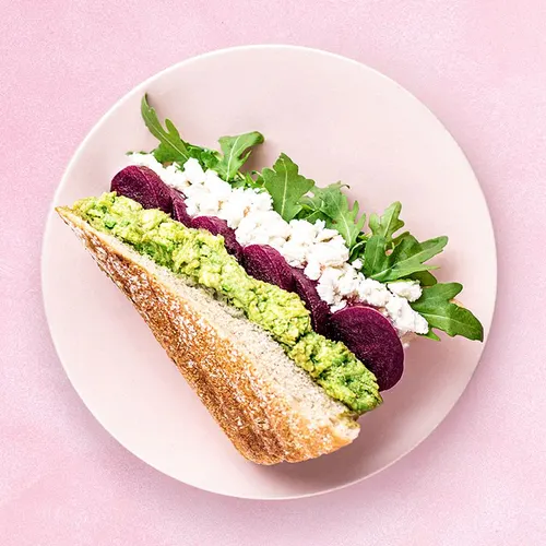 Sandwich Beetroot & Feta with beetroot, feta, avocado, rocket, pesto