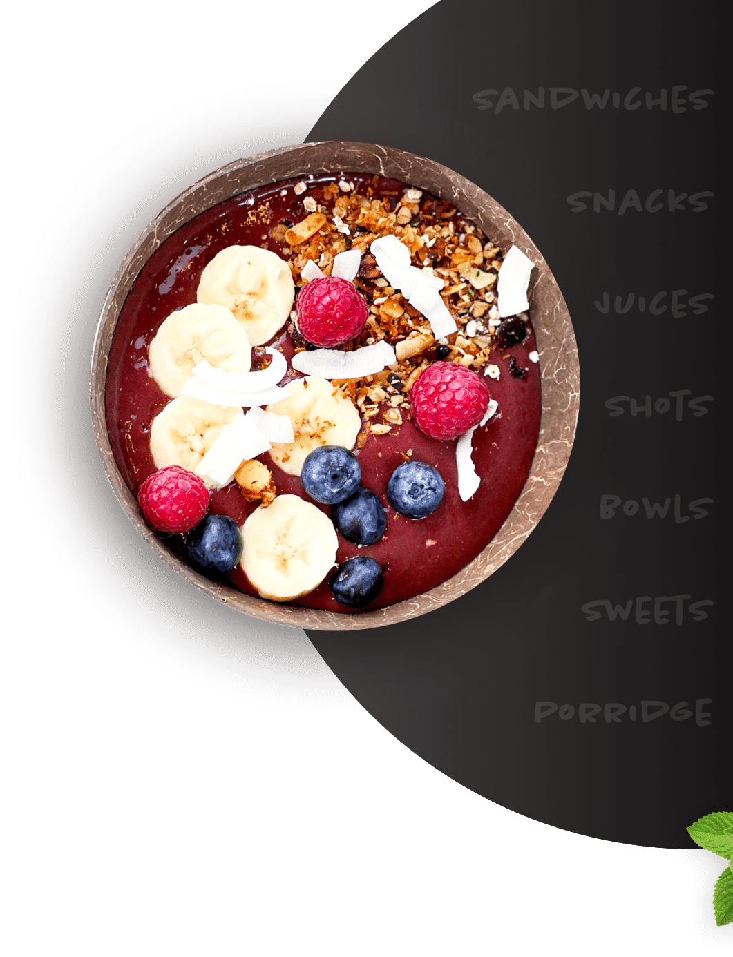 Gesunde Acai Bowl mit Früchten und Nüssen